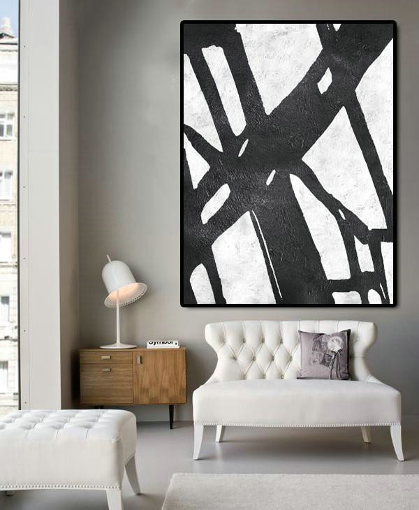 Handmade Large Painting,Black And White Minimal Painting On Canvas - Personalized Canvas Art
